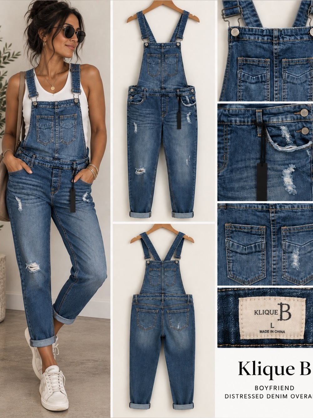 Klique B Boyfriend Distressed Denim overalls